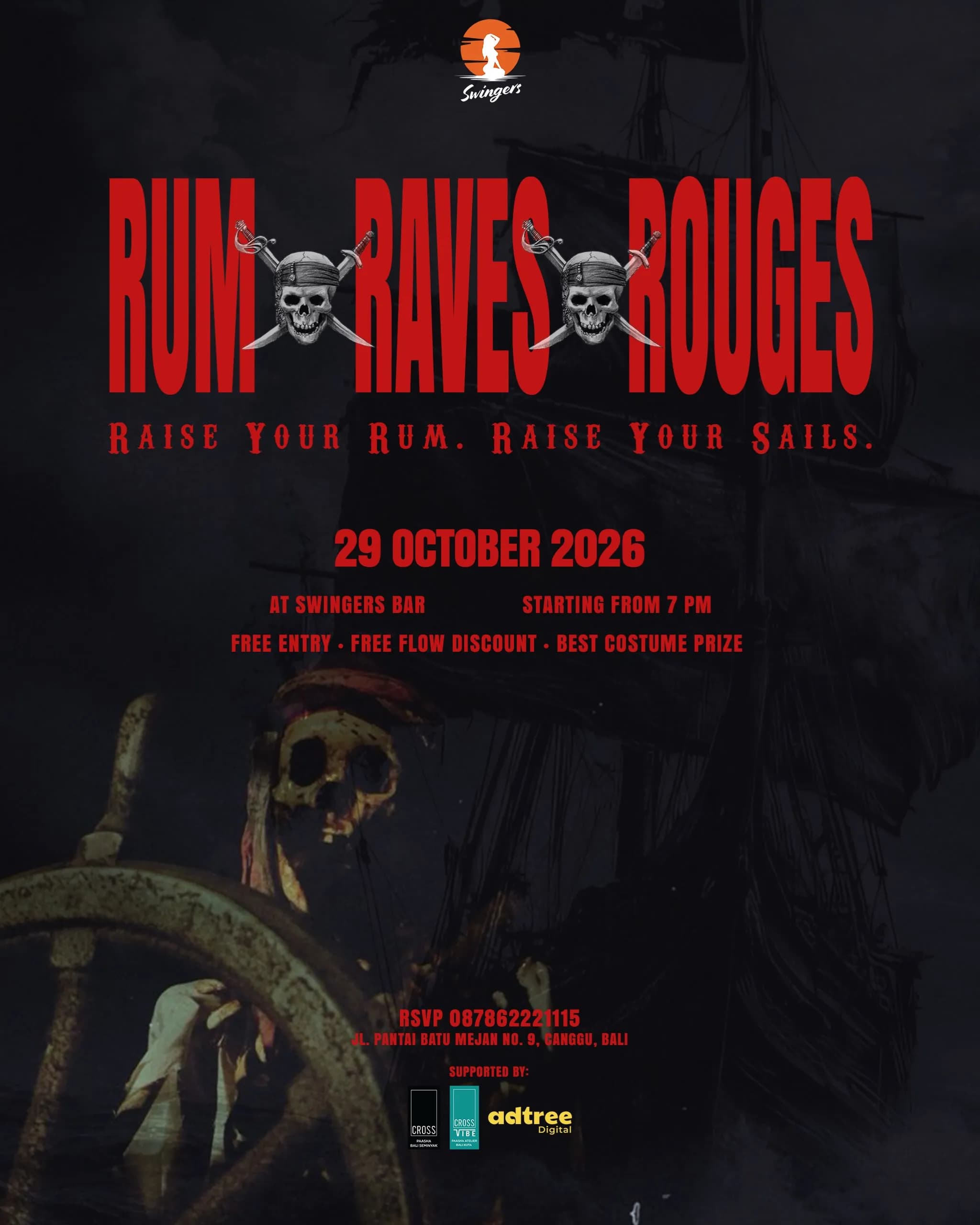 Афиша Rum, Raves & Rogues в SWINGERS: 29 октября 2026 с 19:00