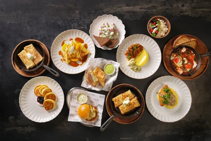 Dishes and breakfast plates on a table at WORD.Bali.Ubud